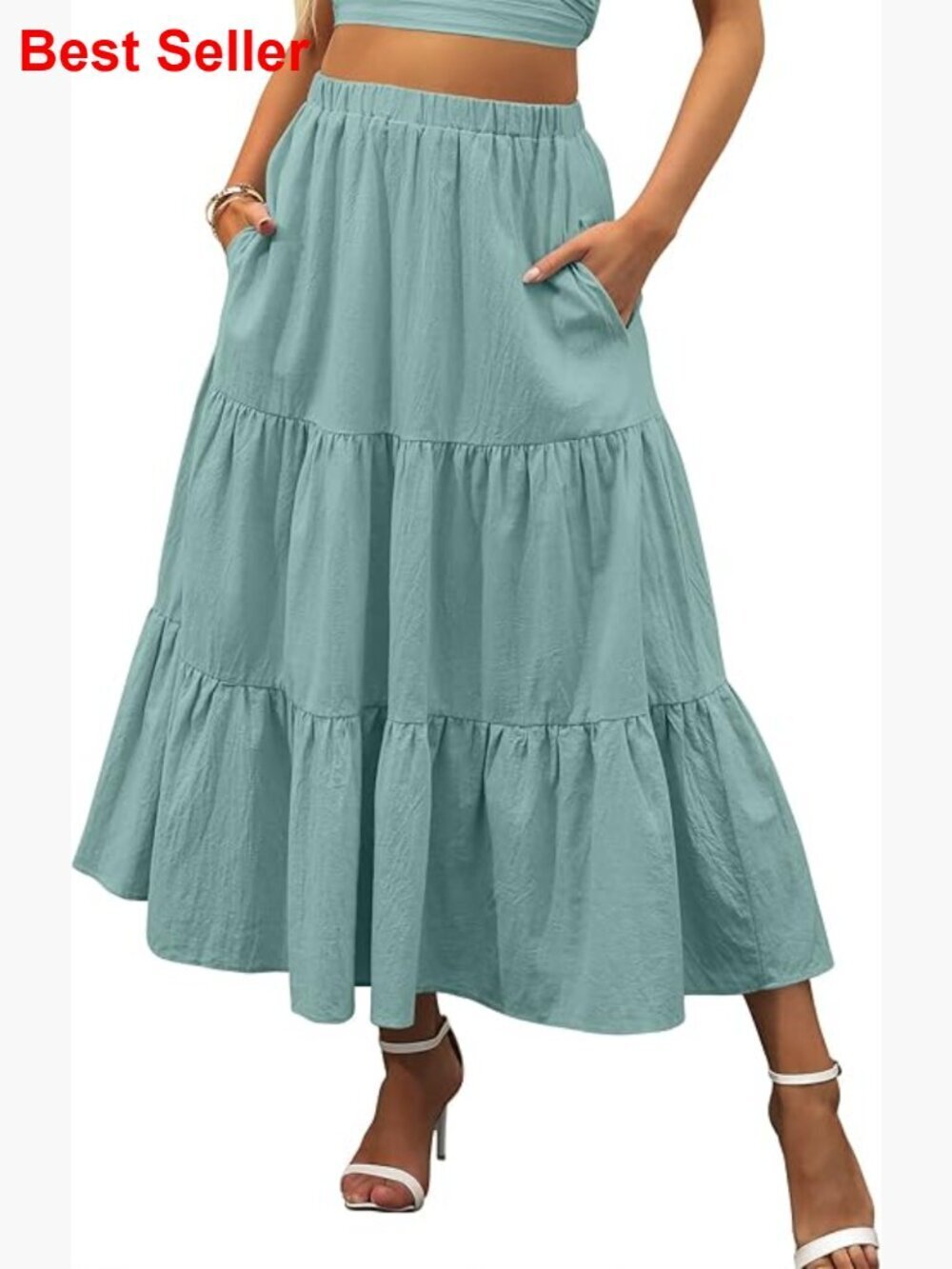 100% Rayon Maxi Skirt with Elastic Waist Tiered Ruffle Hem